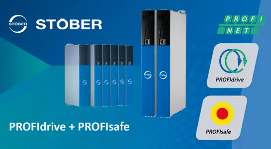 STOBER PROFIdrive: Program efficiently. Communicate in real time. STOBER PROFIsafe: Certified communication using PROFINET for the maximum safety level of SIL 3, PL e, category 4.